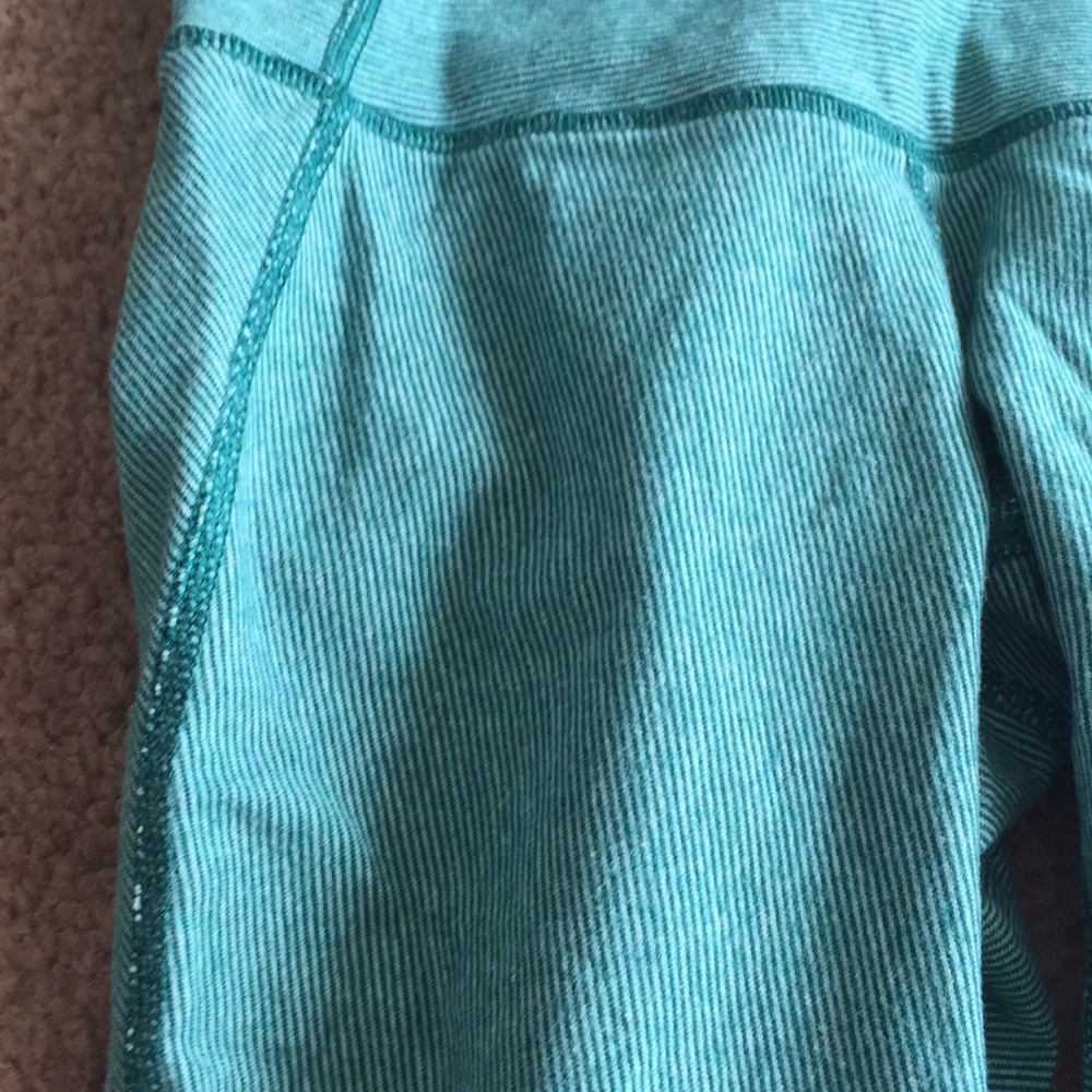 Green and white pinstripe Lulu pants